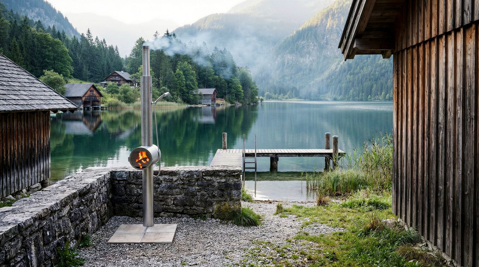Feuerwasser Schweiz Outdoor-Dusche aus Edelstahl